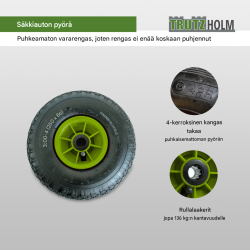 Säkkikärryn pyörä ilmakumirenkaalla 260x85 mm, 3.00-4, 4PR, muovivanne, 120 kg