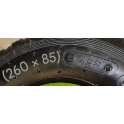 Säkkikärryn pyörä ilmakumirenkaalla 260x85 mm, 3.00-4, 4PR, muovivanne, 120 kg