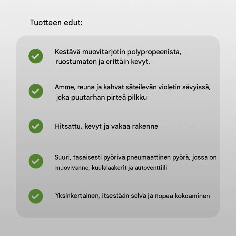 Kottikärryt 100 l, violetti polypropeenikaukalo, 250 kg, 4.00-8 ilmarengas