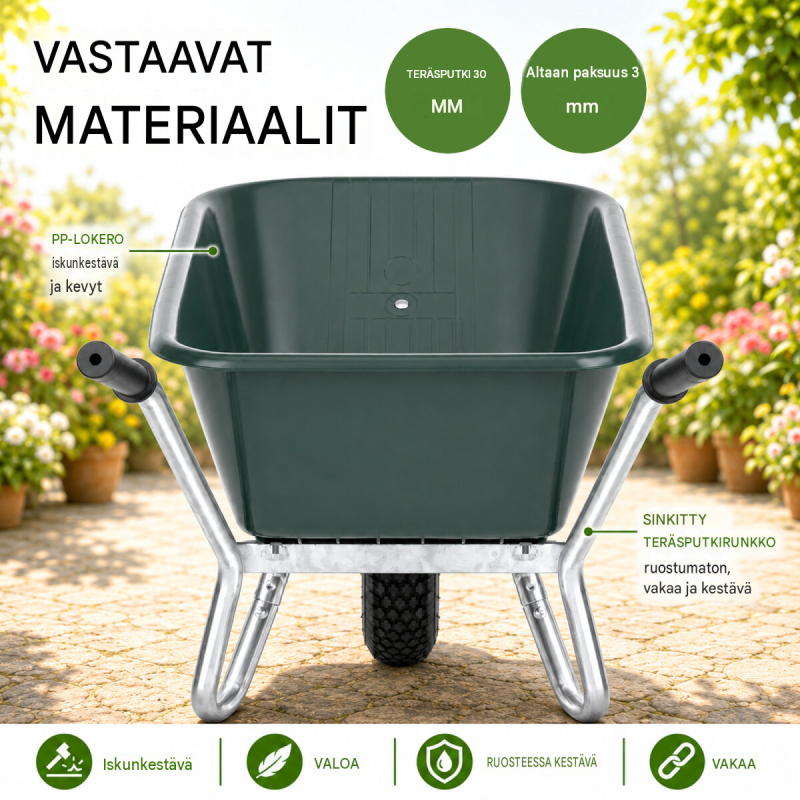 TRUTZHOLM kottikärryt 100 l, muovikaukalo, 250 kg, sinkitty teräsrunko, 4.00-8-ilmarengas