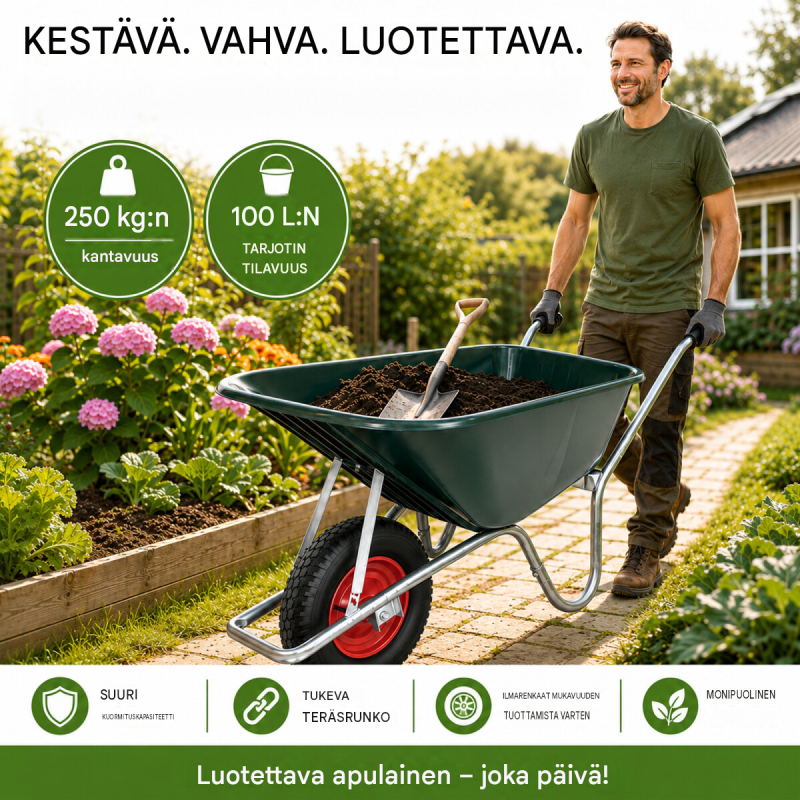 TRUTZHOLM kottikärryt 100 l, muovikaukalo, 250 kg, sinkitty teräsrunko, 4.00-8-ilmarengas