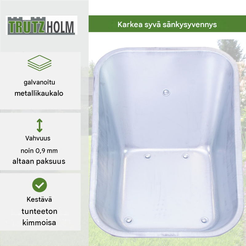Kottikärry 100 l, 250 kg, sinkitty teräskaukalo, puhkeamaton täyskumirengas