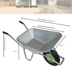 Kottikärry 100 l, sinkitty teräs, 250 kg, 4.00-8-ilmakumipyörä, 123 x 60 x 49 cm