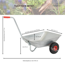 TRUTZHOLM-kottikärry, 100 kg, 75 l, 2 PU-pyörää, sinkitty teräsrunko
