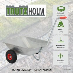 TRUTZHOLM-kottikärry, 100 kg, 75 l, 2 PU-pyörää, sinkitty teräsrunko