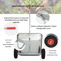 TRUTZHOLM-kottikärry, 100 kg, 75 l, 2 PU-pyörää, sinkitty teräsrunko