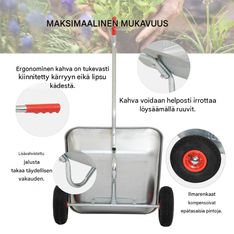TRUTZHOLM-kottikärry, 100 kg, 75 l, 2 PU-pyörää, sinkitty teräsrunko