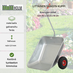 TRUTZHOLM-kottikärry, 100 kg, 75 l, 2 PU-pyörää, sinkitty teräsrunko