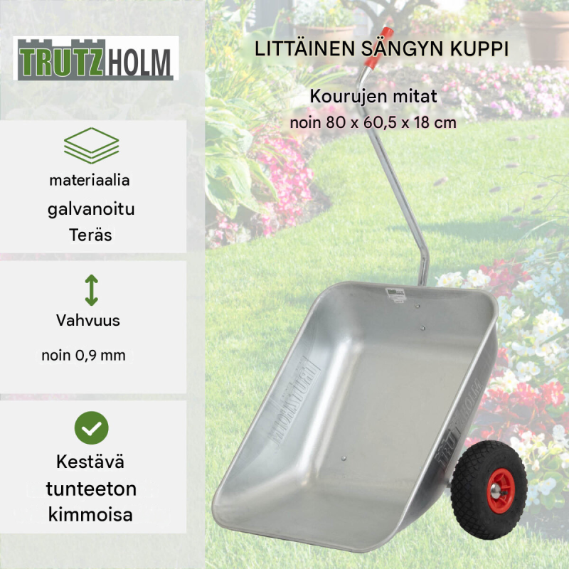 TRUTZHOLM-kottikärry, 100 kg, 75 l, 2 PU-pyörää, sinkitty teräsrunko