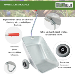 Kaksipyöräinen kottikärry 75 l, 100 kg, puhkeamattomat PU-pyörät, puutarhaan ja hautausmaalle