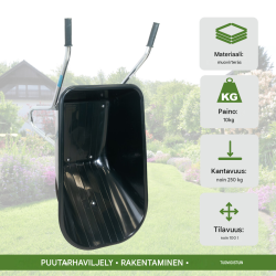 Kottikärry 100 l, polypropeenikaukalo, 250 kg, puhkeamaton PU-pyörä
