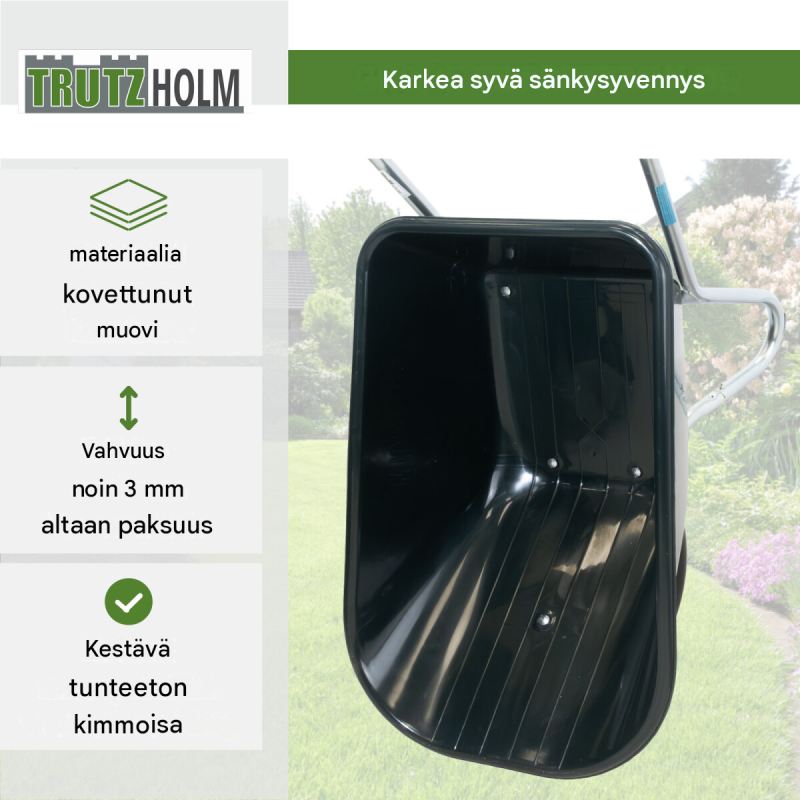 Kottikärry 100 l, polypropeenikaukalo, 250 kg, puhkeamaton PU-pyörä