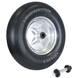 Kottikärryn rengas 4 80 4 00 8 puhkeamaton musta PU vaahto teräsvanne akseli 200 kg