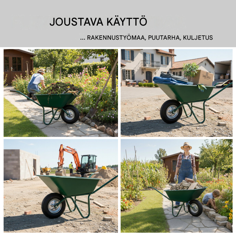 Kottikärryn rengas 4.80/4.00-8, puhkeamaton, musta PU-vaahto, teräsvanne, akseli, 200 kg