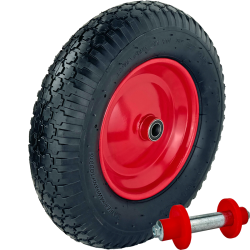 Kottikärryn pyörä 4 80 4 00 8 390 x 95 mm 4PR punainen metallivanne akseli 200 kg