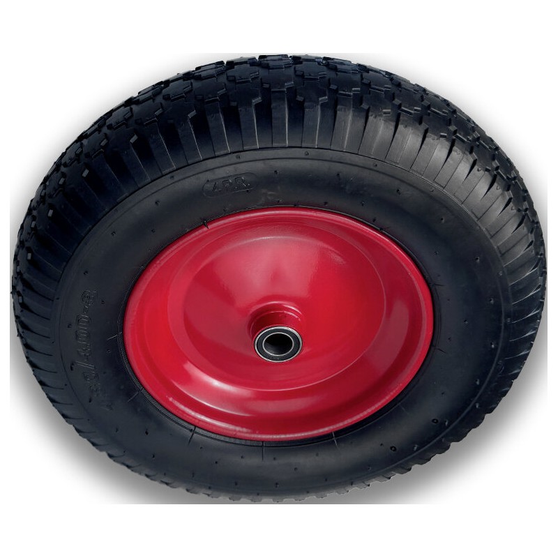 Kottikärryn pyörä 4.80/4.00-8, 390 x 95 mm, 4PR, punainen metallivanne, akseli, 200 kg