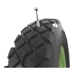 Kottikärryn pyörä 4.80/4.00-8, PU-vaahto, vihreä teräsvanne, akseli, 400 mm, 200 kg