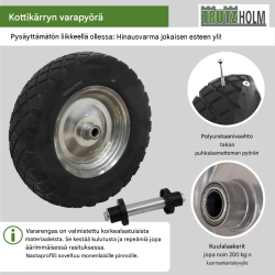 Kottikärryn pyörä 4.80/4.00-8, Vollgummi, 390 x 90 mm, teräsvanne ja akseli
