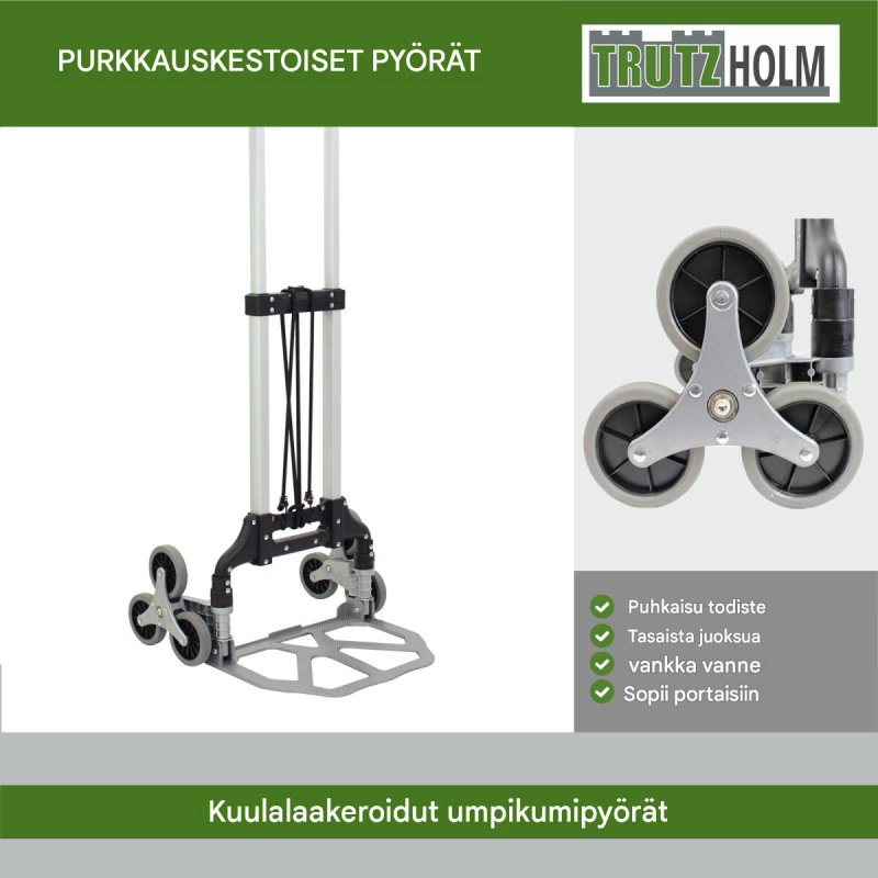 Taitettava alumiininen porraskärry 70 kg, 109 cm, teleskooppikahva