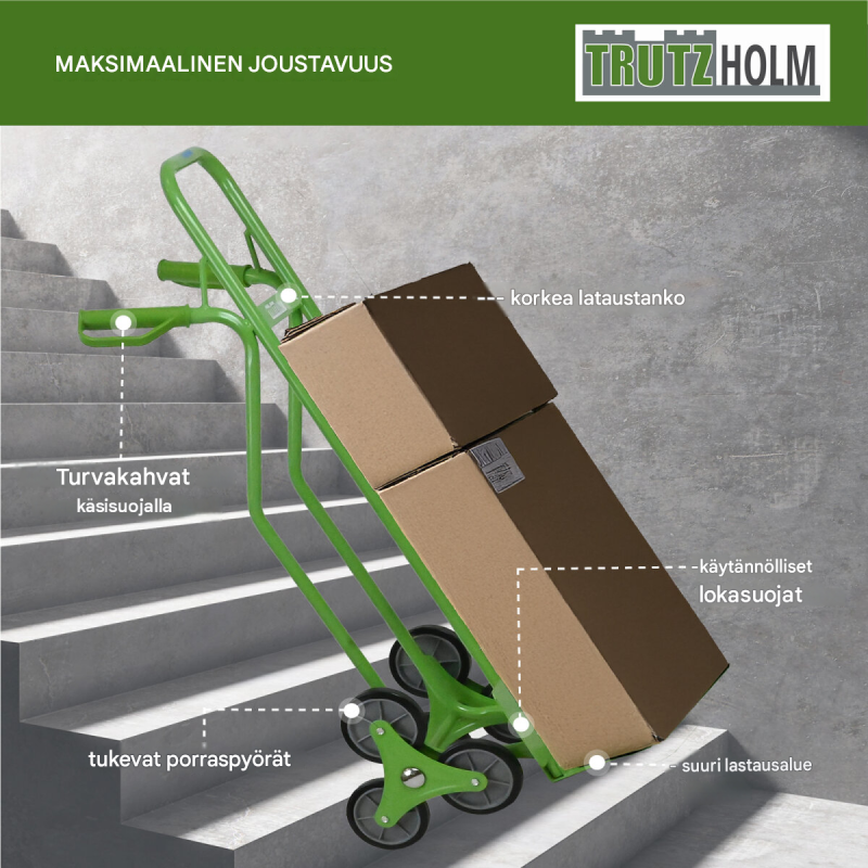 TRUTZHOLM-porraskärry 120 kg, 3 pyörää, puhkeamattomat täyskumipyörät, 118 cm ensisäinen