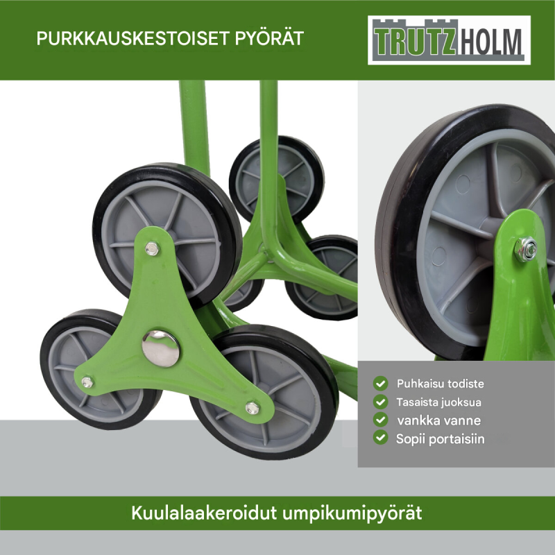 TRUTZHOLM-porraskärry 120 kg, 3 pyörää, puhkeamattomat täyskumipyörät, 118 cm ensisäinen