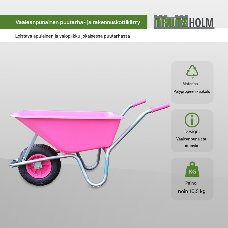 TRUTZHOLM PP100 puutarha- ja rakennuskottikärry, pinkki, 100 l, 250 kg