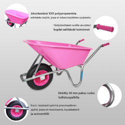 TRUTZHOLM PP100 puutarha- ja rakennuskottikärry, pinkki, 100 l, 250 kg