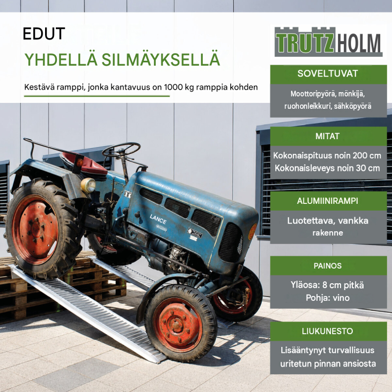 TRUTZHOLM 2 kpl alumiiniset ajosillat, 200 cm, 2000 kg, autoille ja koneille