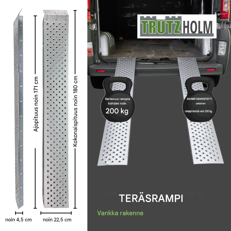TRUTZHOLM 2 kpl teräksinen lastausramppi, 180 cm, 200 kg/kpl