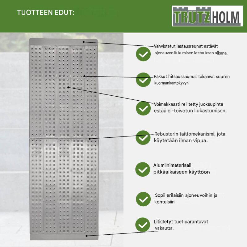 TRUTZHOLM alumiiniramppi 300 x 70 cm, kokoontaitettava, 400 kg, harmaa