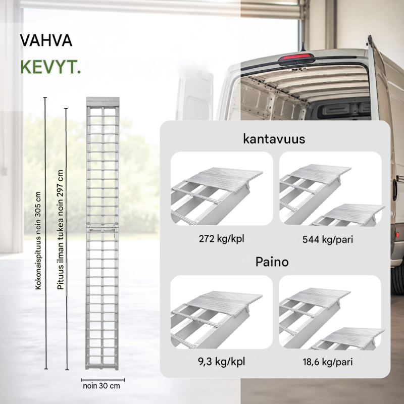 TRUTZHOLM taitettava alumiinir­amppi 305 cm, 272 kg, moottoripyörälle
