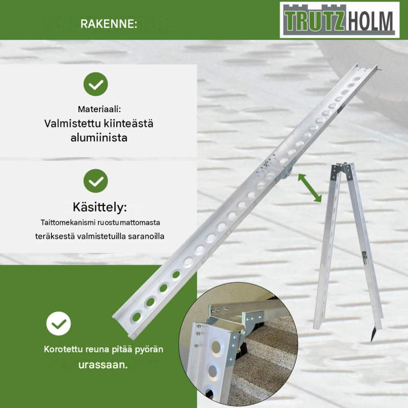 TRUTZHOLM taittuva alumiiniramppi sähköpyörille, 240 cm, 50 kg, harmaa