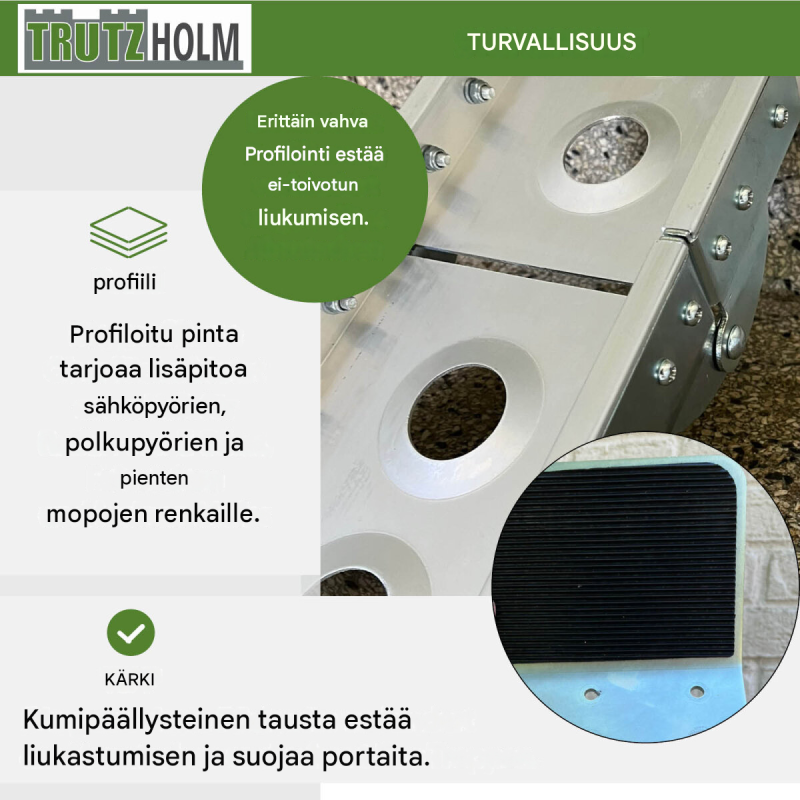 TRUTZHOLM taittuva alumiiniramppi sähköpyörille, 240 cm, 50 kg, harmaa