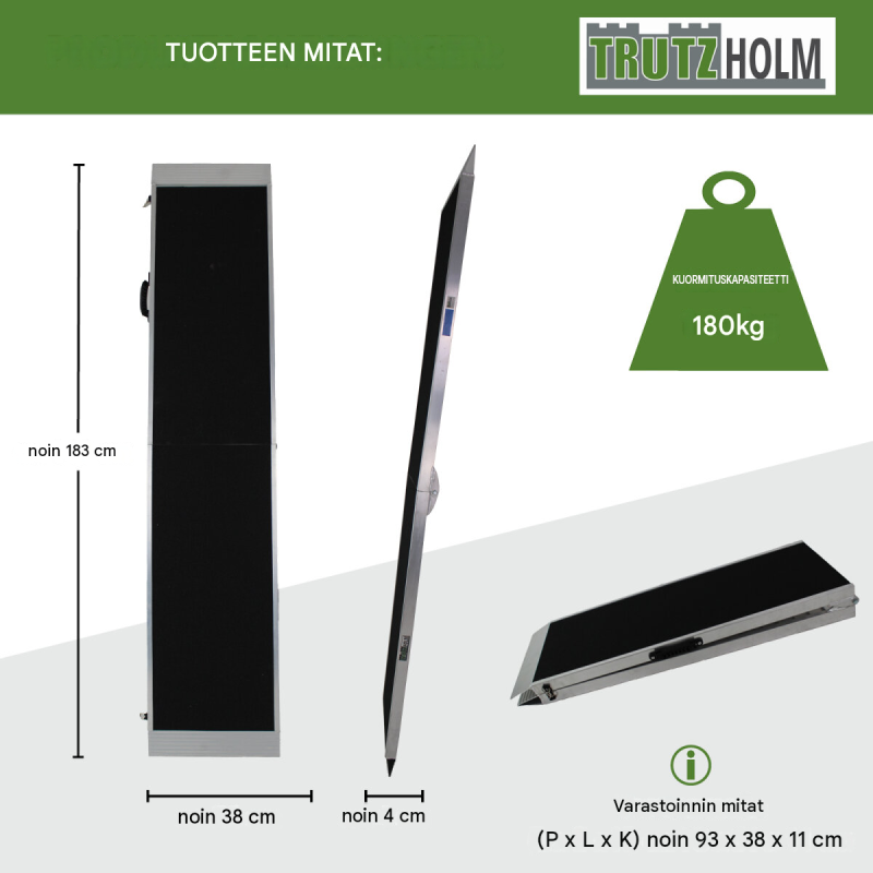 TRUTZHOLM taitettava alumiininen koiraramp﻿pi, 183 / 215 cm, kantavuus 180 kg