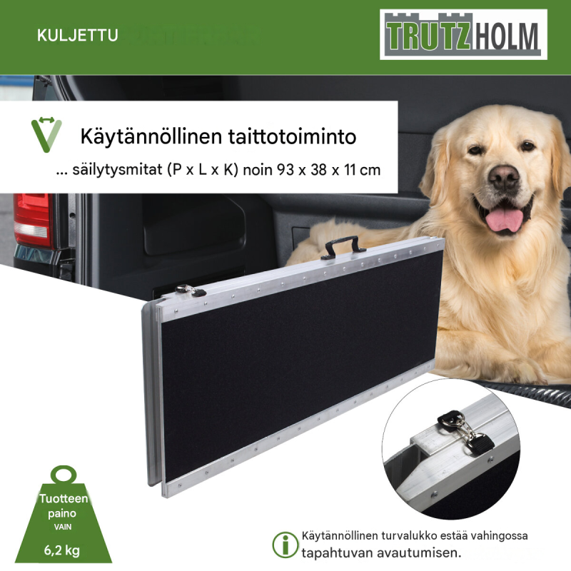 TRUTZHOLM taitettava alumiininen koiraramp﻿pi, 183 / 215 cm, kantavuus 180 kg
