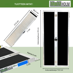 TRUTZHOLM pyörätuoliramppi 213 cm, kokoontaitettava alumiini, 272 kg, musta/harmaa