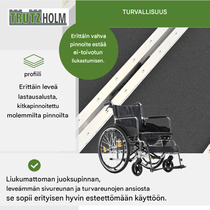 TRUTZHOLM pyörätuoliramppi 213 cm, kokoontaitettava alumiini, 272 kg, musta/harmaa
