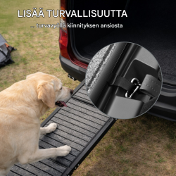 Taitettava koiranramppi 180 cm, alumiini, liukuestepinta, enintään 130 kg