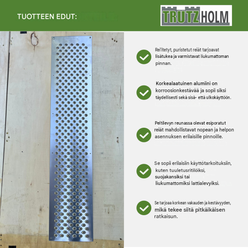 TRUTZHOLM alumiiniset reikälevyt 2 kpl, 100 x 20 cm, 1,5 mm, kulkusuojaimeksi ja lastauslevyksi