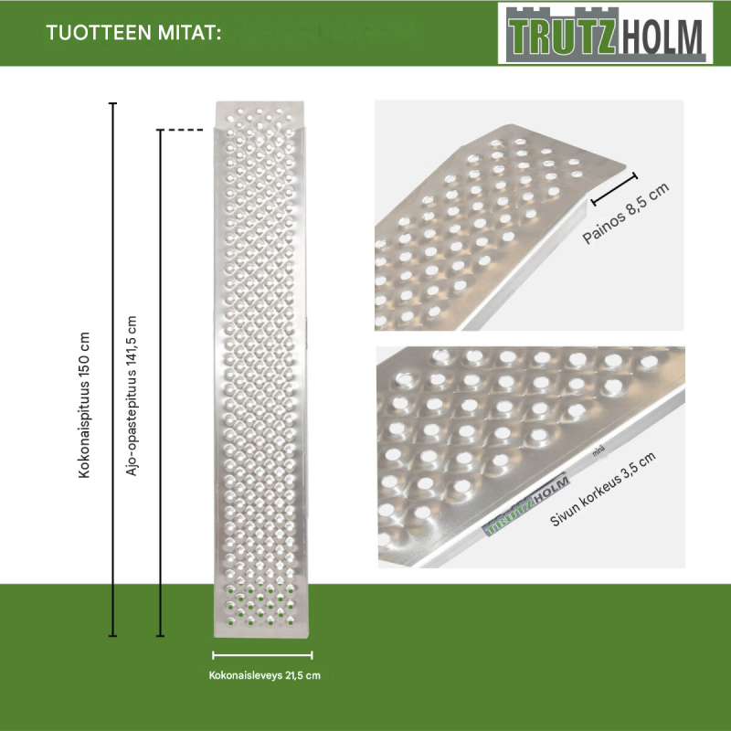 TRUTZHOLM alumiininen lastausramppi 150 x 21,5 cm, 200 kg, kiinteä