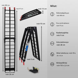 TRUTZHOLM taitettava alumiiniramppi 180 cm, musta, 340 kg, 5,2 kg