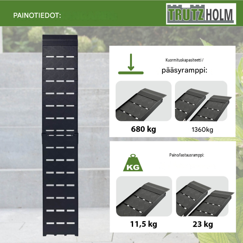 TRUTZHOLM taitettava alumiiniramppi 226 cm, 680 kg, musta, 11,50 kg