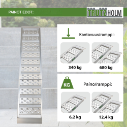 TRUTZHOLM alumiiniramppi 198 cm, taitettava, kantavuus 340 kg, hopea