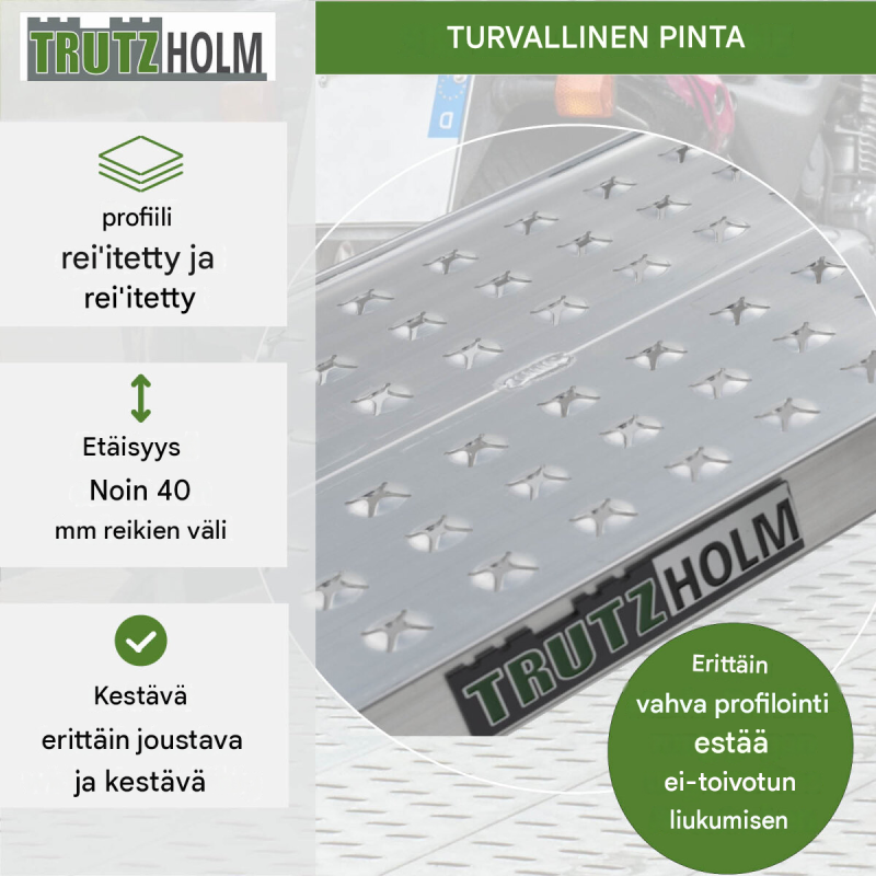 TRUTZHOLM-lastausramppi 150 x 28 cm, alumiini, 270 kg, moottoripyörille