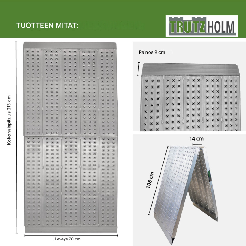 TRUTZHOLM kokoontaitettava alumiiniramppi, 213 x 70 cm, 400 kg