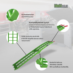 TRUTZHOLM® alumiininen taitettava lastausramppi 180 cm, vihreä, 340 kg