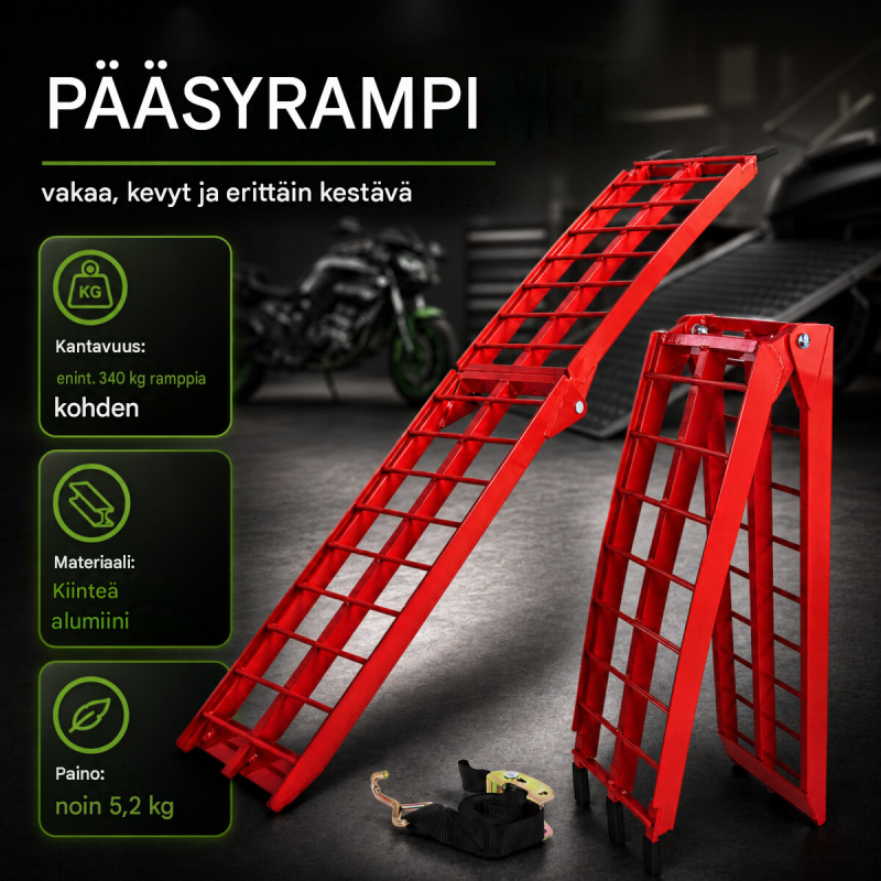 TRUTZHOLM taittuva lastausramppi 180 cm, alumiini, 340 kg, punainen 3003