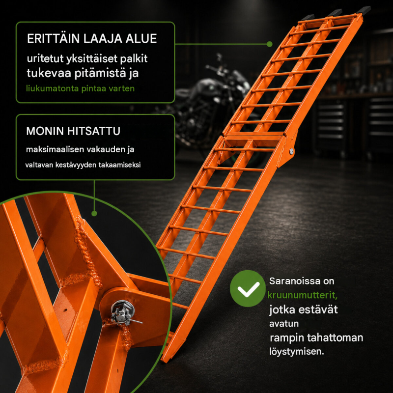 TRUTZHOLM taitettava alumiiniramppi, 180 cm, 340 kg, oranssi