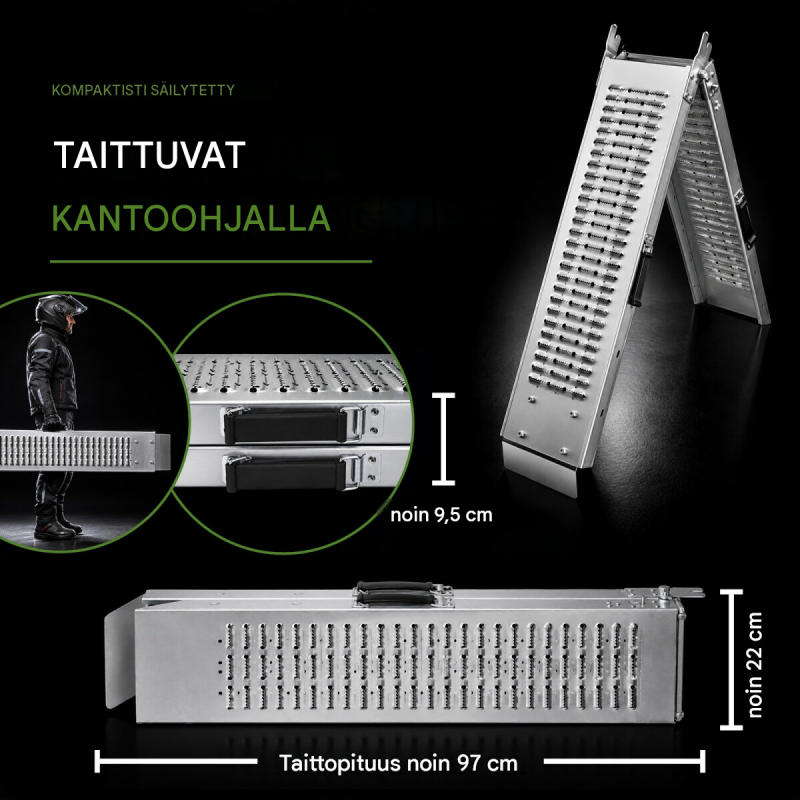 TRUTZHOLM teräsramppi 189 cm, kokoontaitettava, kantavuus 200 kg, liukuestepinta