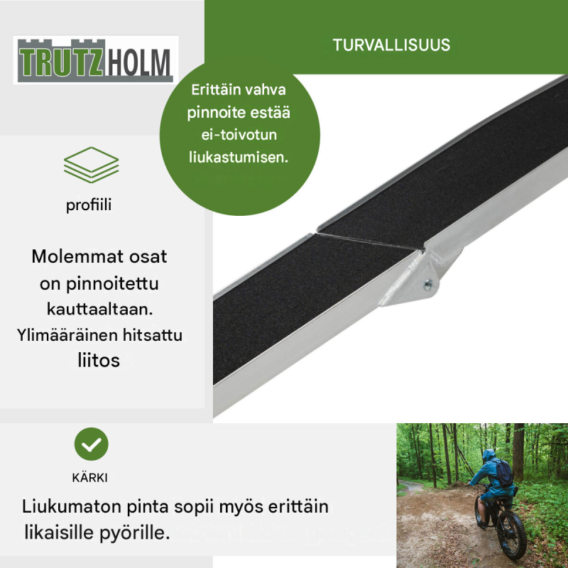 TRUTZHOLM taitettava alumiiniramppi 228 cm, 340 kg, sähköpyörille ja moottoripyörille